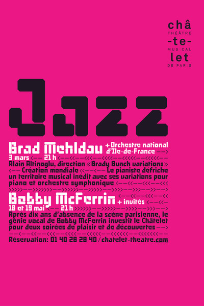 Philippe Apeloig “Jazz - Brad Mehldau, Bobby McFerrin - Pink background” / limited edition typographic poster / available in 100×150