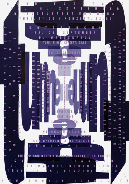 Dafi Kühne “Tunnel V” / limited edition typographic poster / numbered / hand-signed / limited run of 99 / available in 70×100