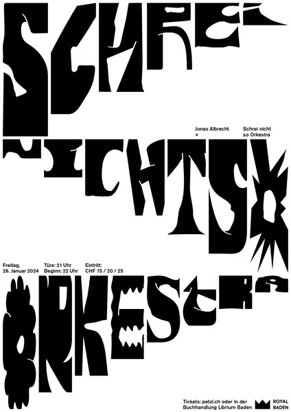 Sam Steiner “Schrei nicht so Orkestra” / giclée typographic poster / available in F4, 100×140, 70×100, 50×70, A0, A1, A2