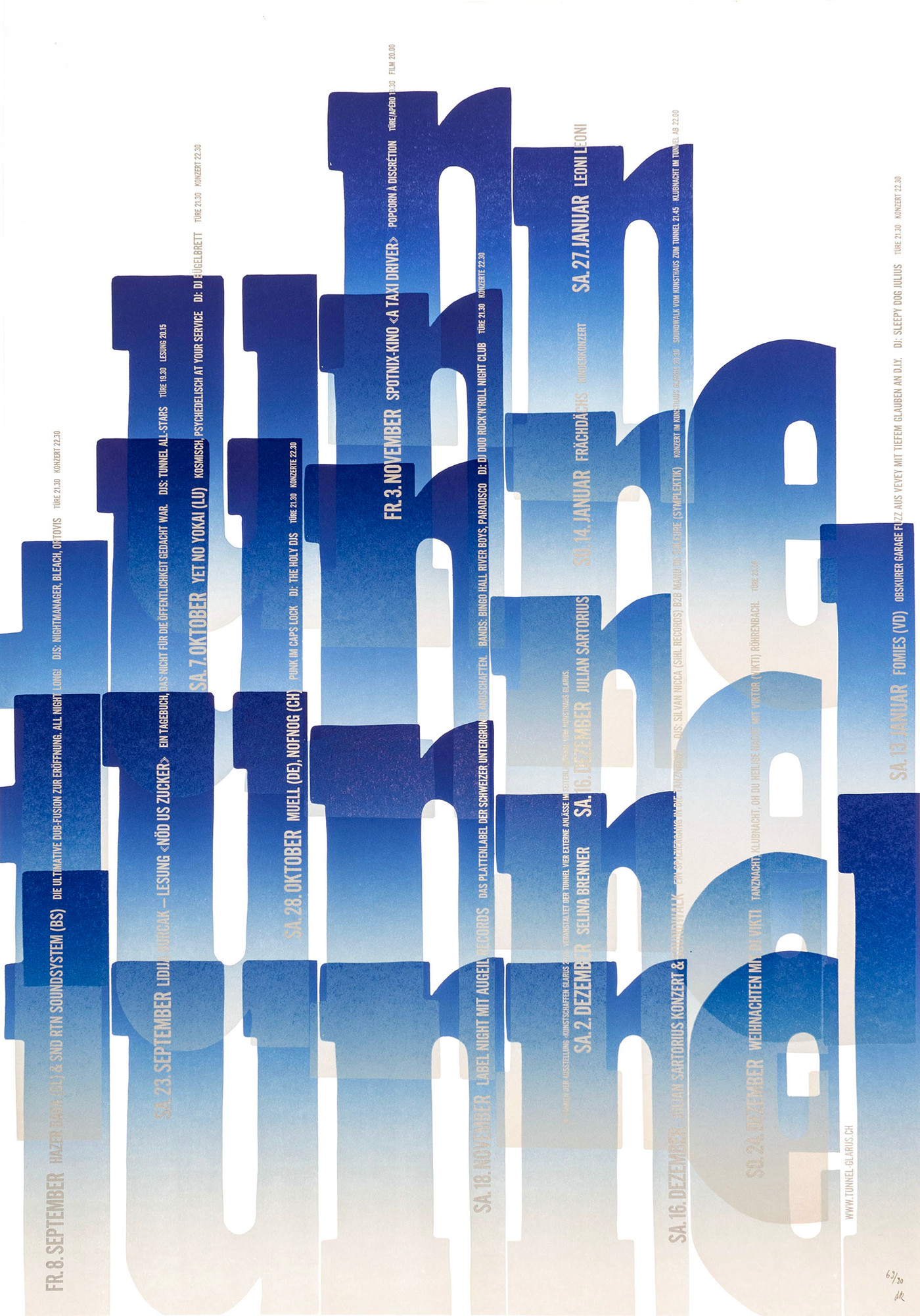 Dafi Kühne “Tunnel III” / limited edition typographic poster / numbered / hand-signed / limited run of 90 / available in 70×100