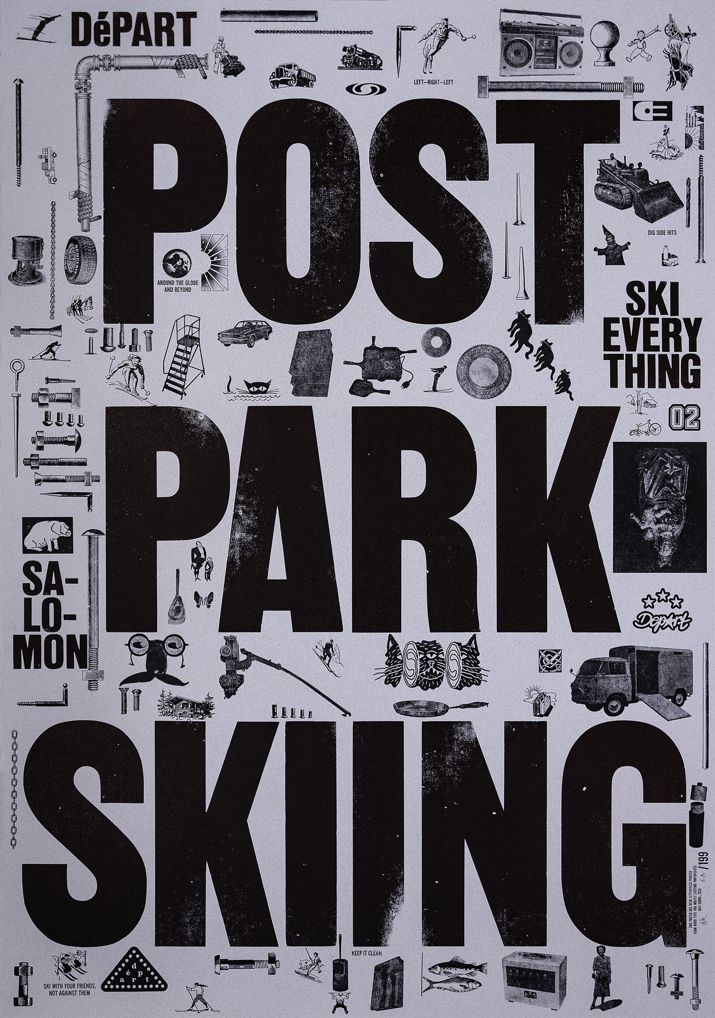 Dafi Kühne “Post Park Skiing” / First edition typographic poster / numbered / hand-signed / limited run of 199 / available in 71×101