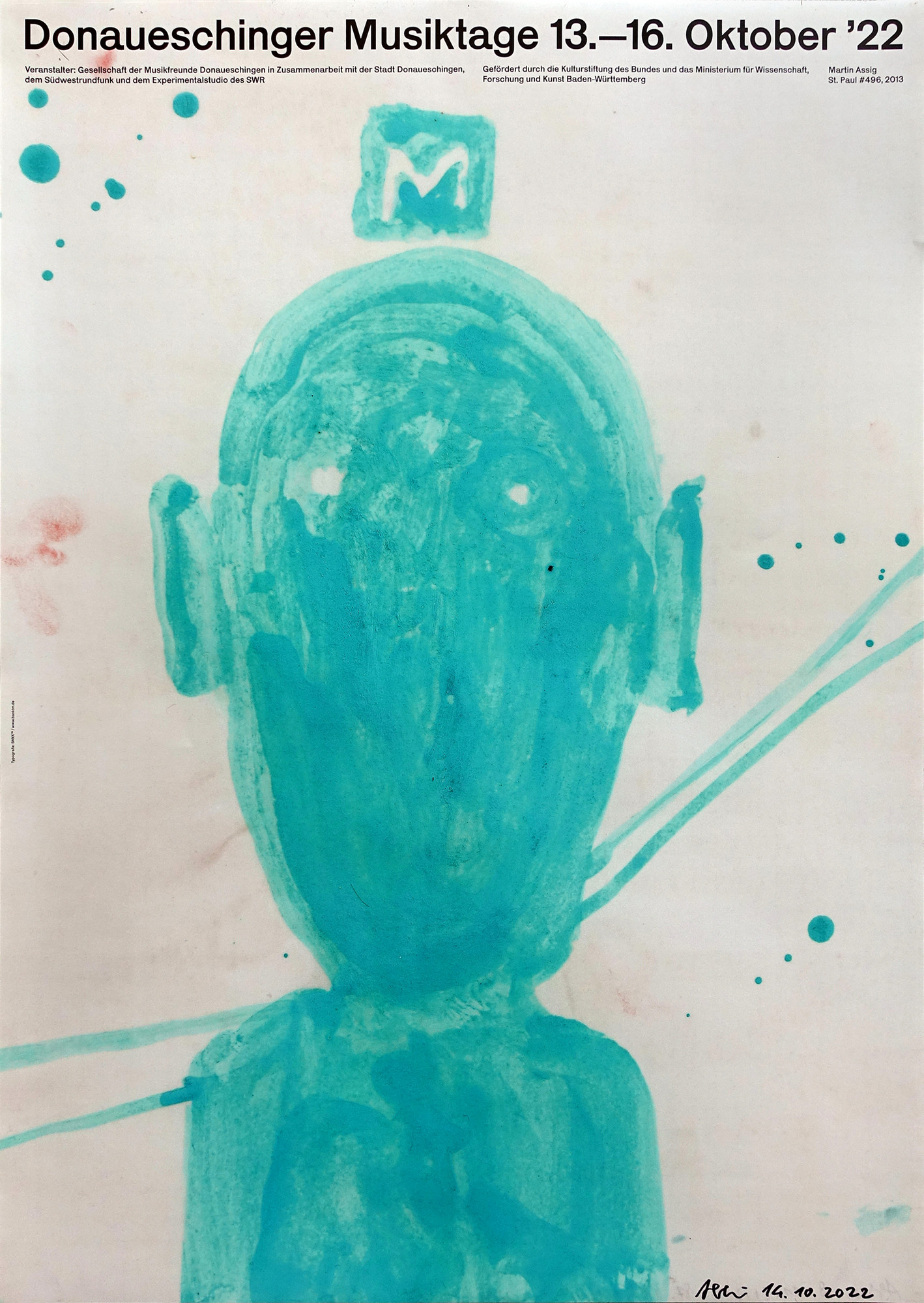 BANK™ “Donaueschinger Musiktage 2022” / Signed by Martin Assig typographic poster / hand-signed / available in A1